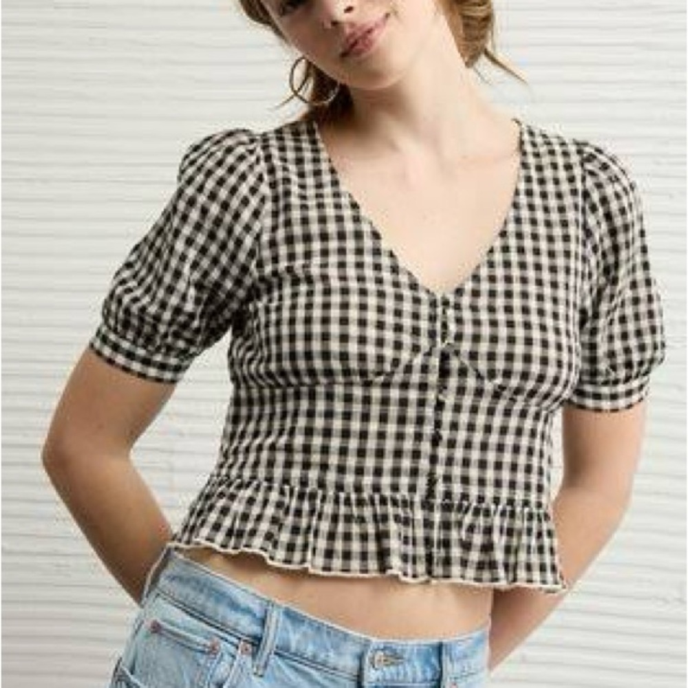 AE V-Neck Puff Sleeve Corset Shirt Small
